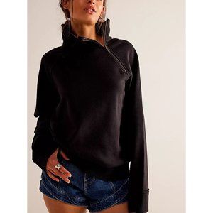 FREE PEOPLE Just A Game Half Zip / Washed Black